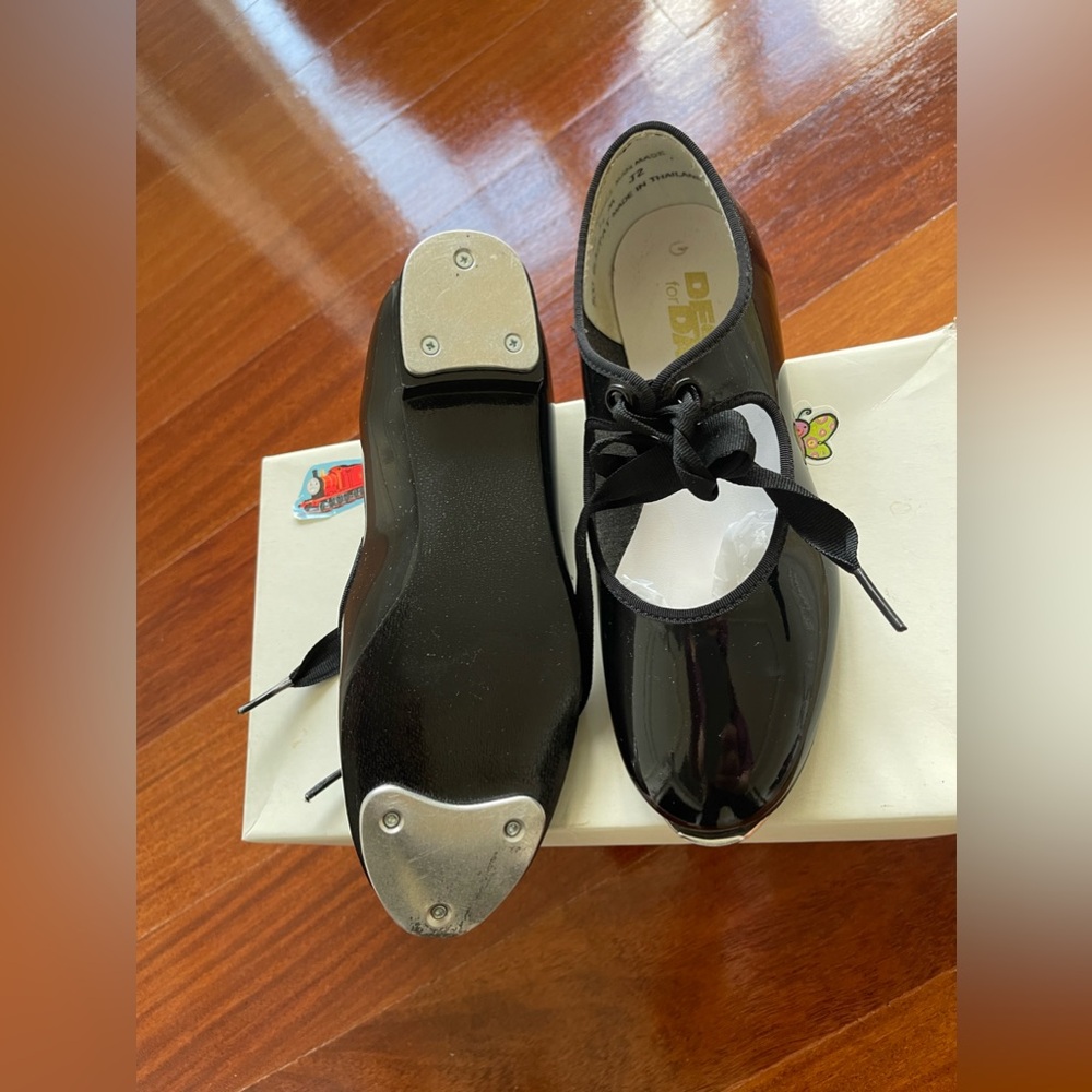 NWT New little Girl Black Weissman Ribbonette Tie Tap Dance Shoe Size 13 1/2